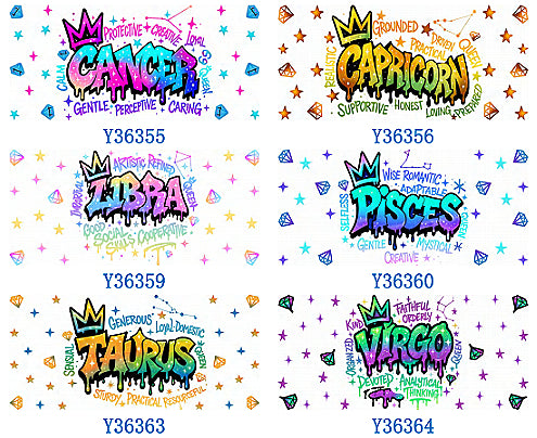 Wholesale 12pcs/5pcs Laser Twelve Zodiac Signs 16oz Holographic Single-Sided Cup Stickers